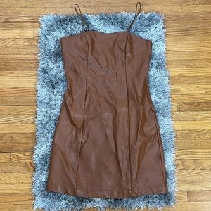 Faux Leather Brown Dress